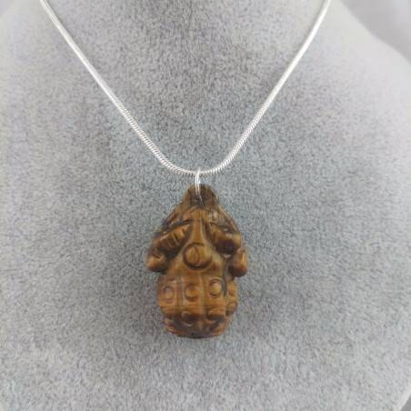 Pendant in TIGER'S EYE Frog Necklace Crystal Healing Zen Fengh Shui Toad Healing-2