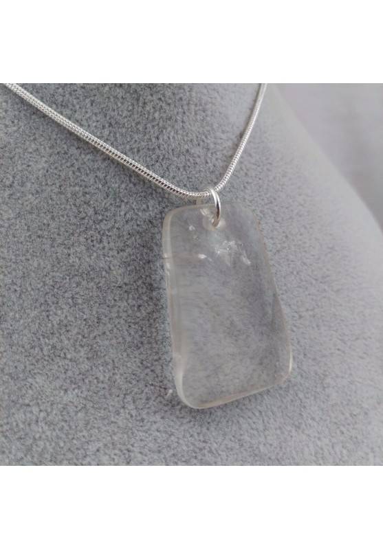 Pendant Gemstone of Hyaline Quartz Faceted with Monile SILVER Plated Necklace-1