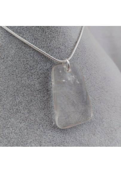Pendant Gemstone of Hyaline Quartz Faceted with Monile SILVER Plated Necklace-1